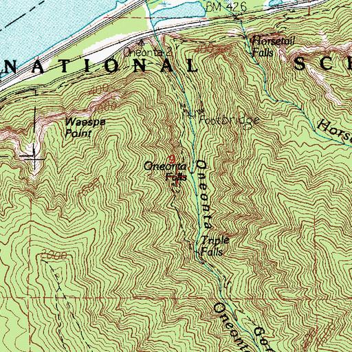 Topographic Map of Oneonta Falls, OR