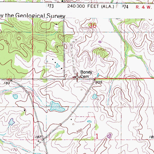 Topographic Map of Boney Cemetery, AL