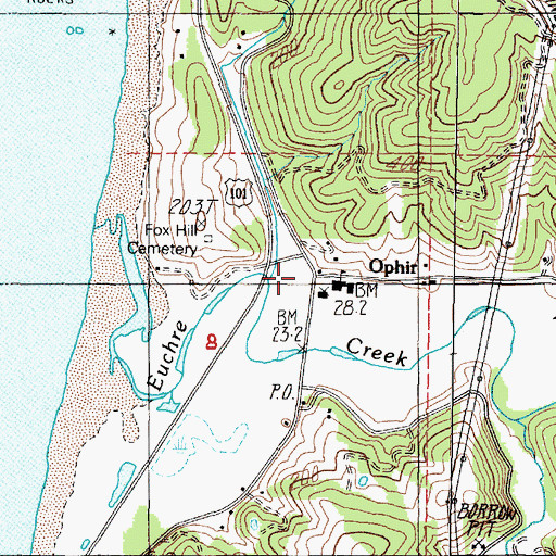 Topographic Map of Ophir, OR