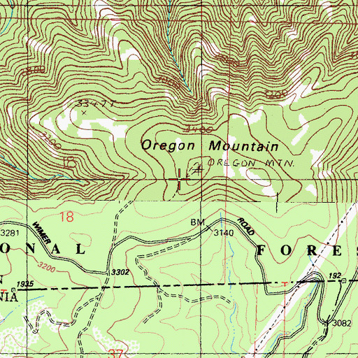 Topographic Map of Oregon Mountain, OR