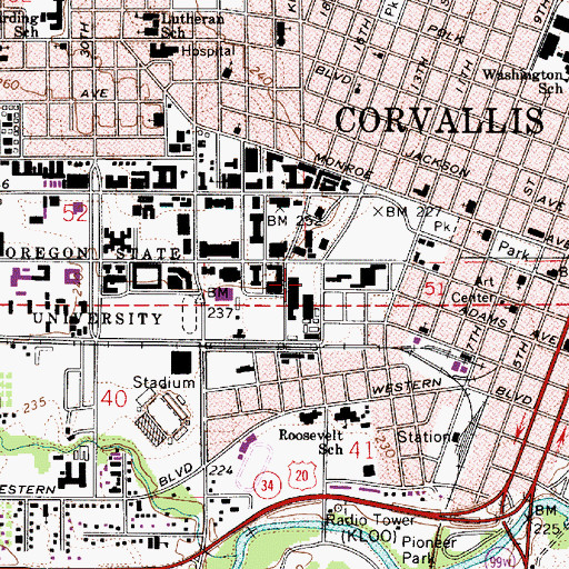 Topographic Map of Oregon State University, OR