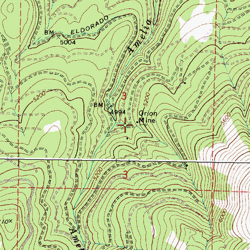 Topographic Map of Orion Mine, OR