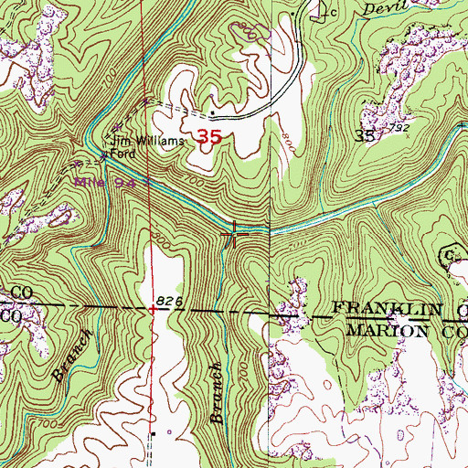 Topographic Map of Bony Bluff Branch, AL