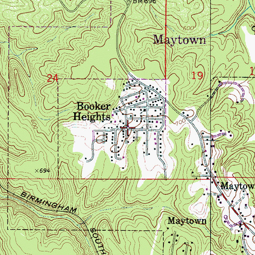 Topographic Map of Booker Heights, AL