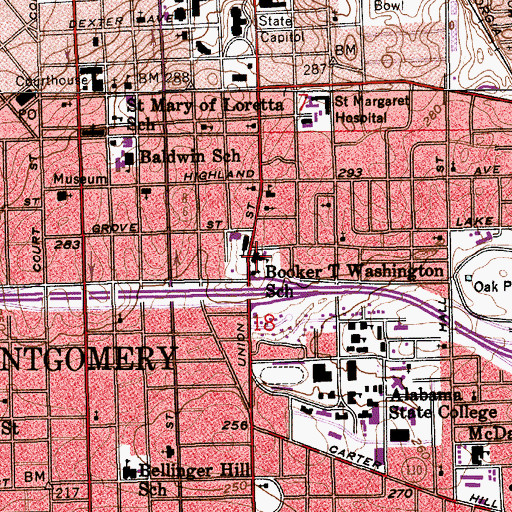 Topographic Map of Booker T Washington Magnet High School, AL