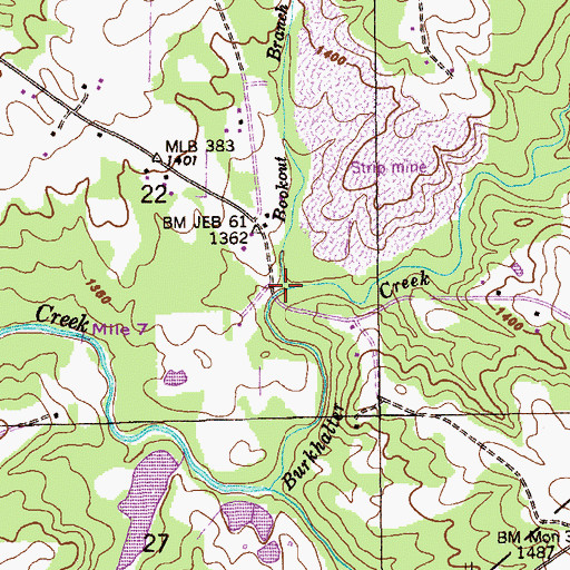 Topographic Map of Bookout Branch, AL