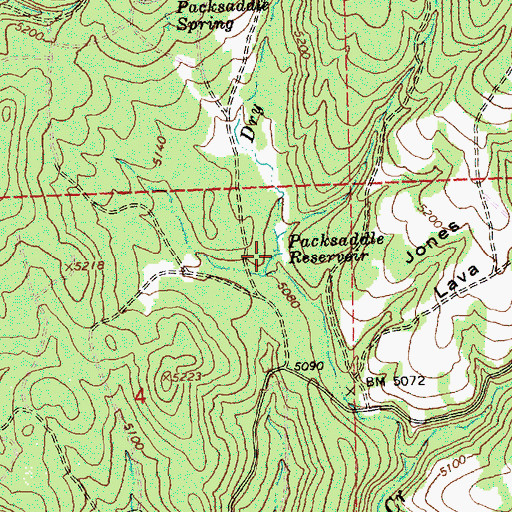 Topographic Map of Packsaddle Reservoir, OR