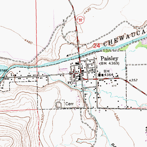 Topographic Map of Paisley, OR