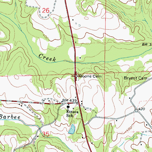 Topographic Map of Boone Cemetery, AL