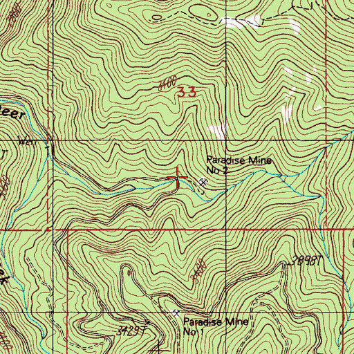 Topographic Map of Paradise Mine, OR