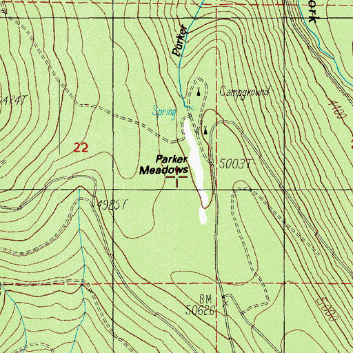 Topographic Map of Parker Meadows, OR