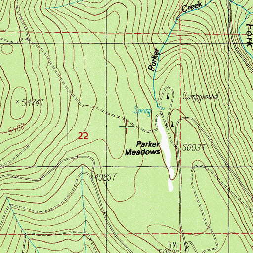 Topographic Map of Parker Meadows Recreation Site, OR
