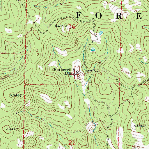 Topographic Map of Parkerville Mine, OR