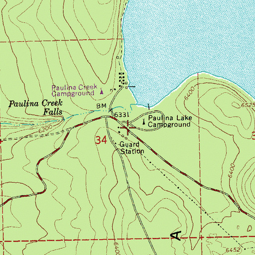 Topographic Map of Paulina Lake Recreation Site, OR