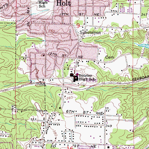 Topographic Map of Boteler High School (historical), AL