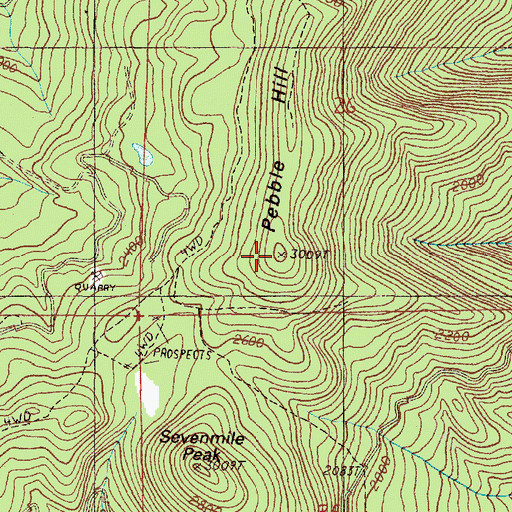 Topographic Map of Pebble Hill, OR