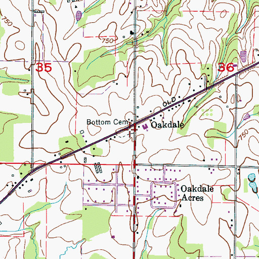 Topographic Map of Bottoms Cemetery, AL