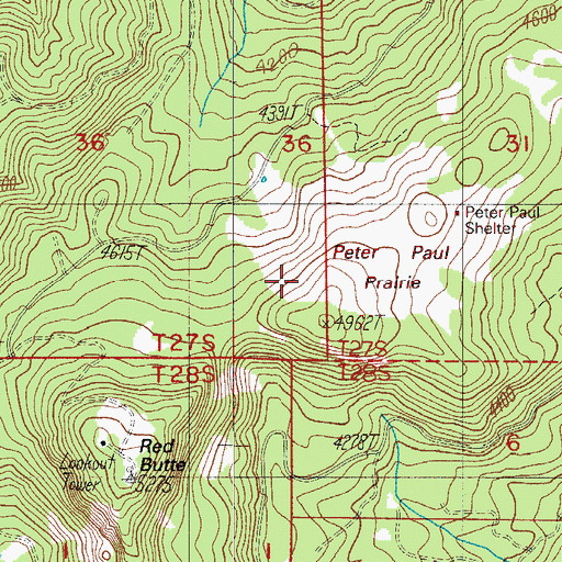 Topographic Map of Peter Paul Prairie, OR