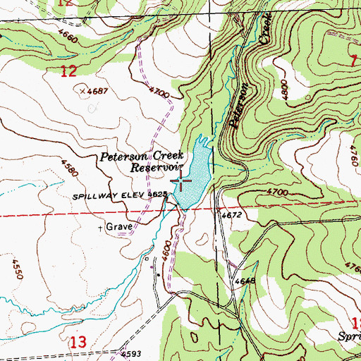 Topographic Map of Peterson Creek Reservoir, OR
