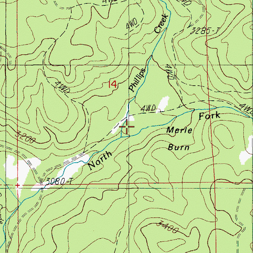Topographic Map of Phillips Creek, OR