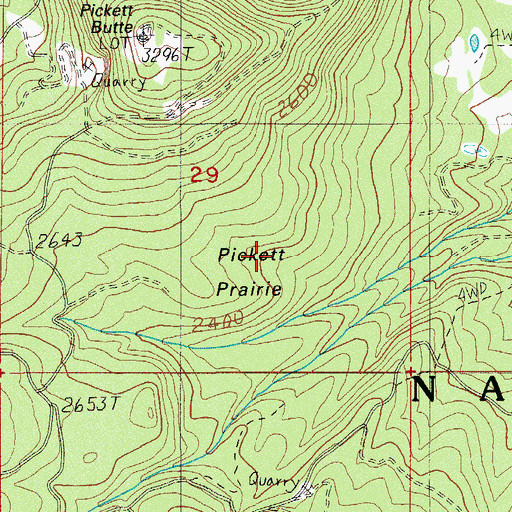 Topographic Map of Pickett Prairie, OR