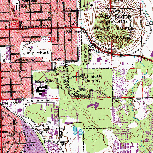 Topographic Map of Pilot Butte Cemetery, OR