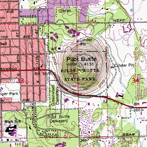 Topographic Map of Pilot Butte State Scenic Viewpoint, OR