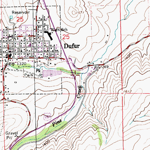 Topographic Map of Pine Creek, OR