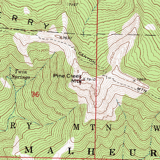 Topographic Map of Pine Creek Mountain, OR