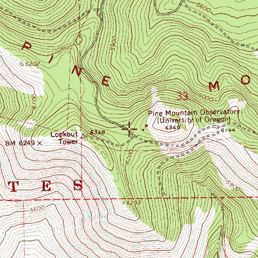 Topographic Map of Pine Mountain Observatory, OR