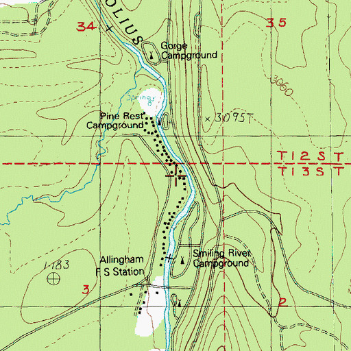 Topographic Map of Pine Rest Recreation Site, OR
