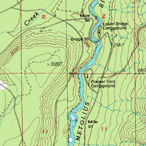 Topographic Map of Pioneer Ford Recreation Site, OR