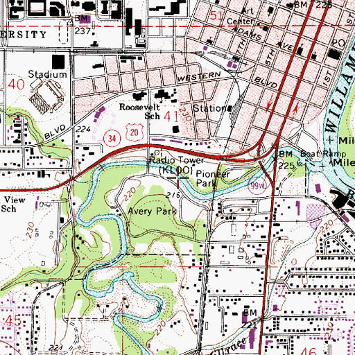 Topographic Map of Pioneer City Park, OR