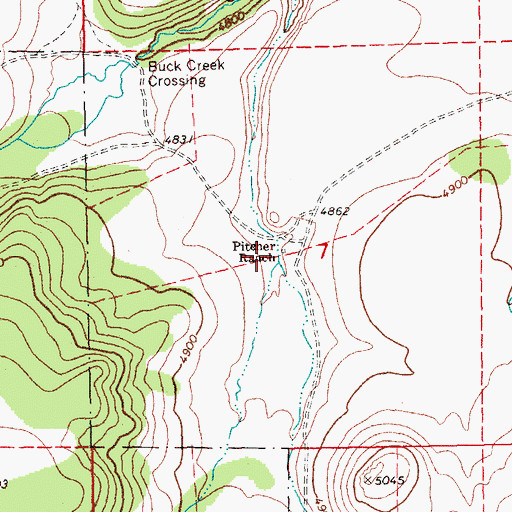 Topographic Map of Pitcher Ranch, OR