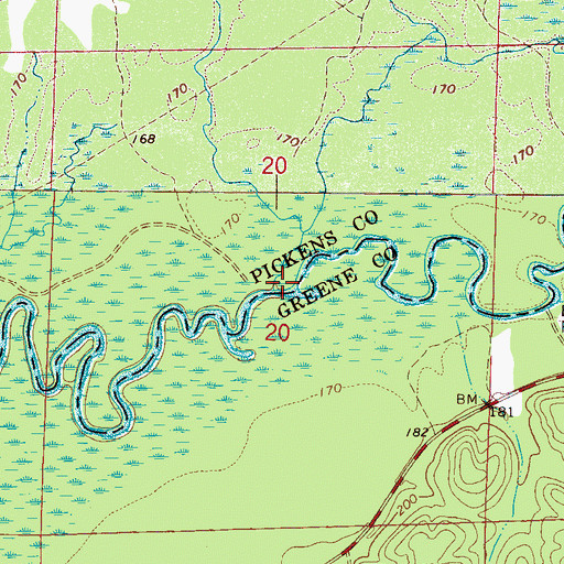 Topographic Map of Box Creek, AL