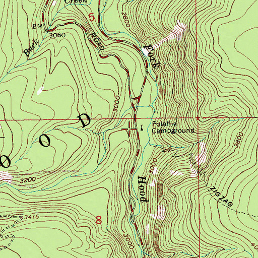 Topographic Map of Polallie Campground (historical), OR