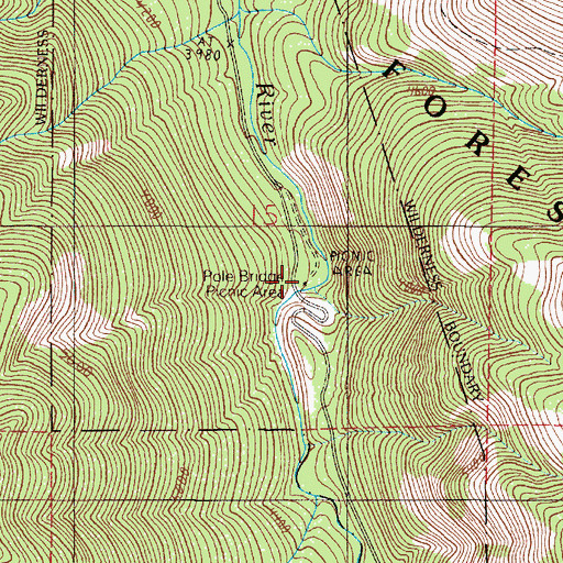 Topographic Map of Pole Bridge Recreation Site, OR