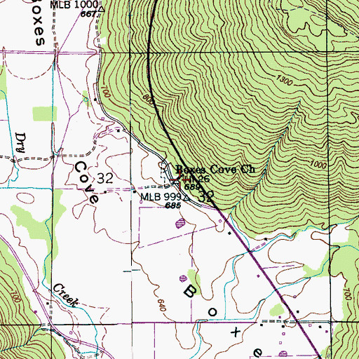 Topographic Map of Boxes Cove Church, AL