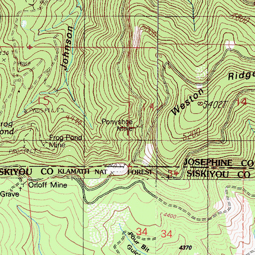Topographic Map of Ponyshoe Mine, OR