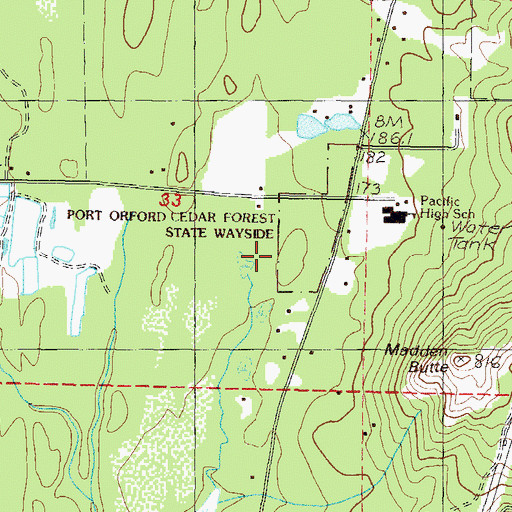 Topographic Map of Port Orford Cedar Forest State Park, OR