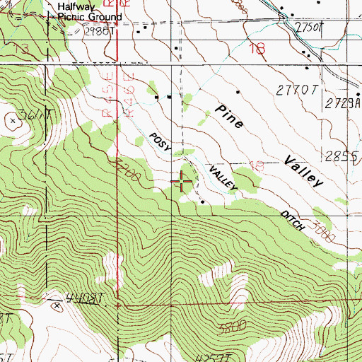 Topographic Map of Posy Valley Ditch, OR