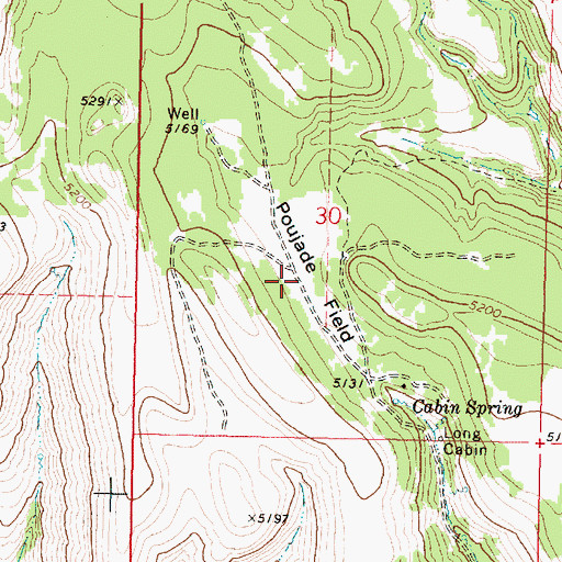 Topographic Map of Poujade Field, OR