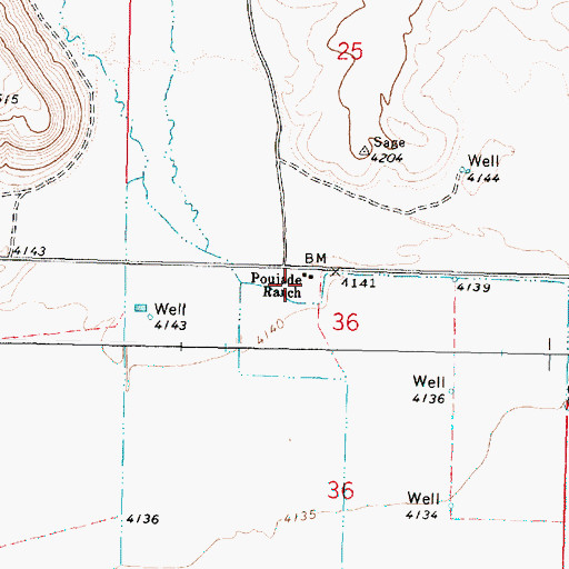 Topographic Map of Poujade Ranch, OR