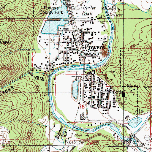 Topographic Map of Powers, OR