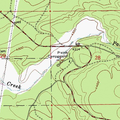 Topographic Map of Prairie Recreation Site, OR