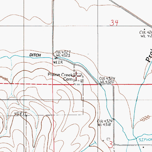 Topographic Map of Prairie Creek Cemetery, OR