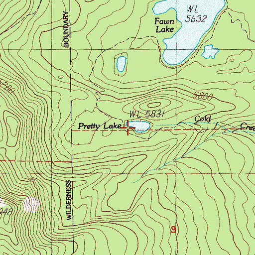 Topographic Map of Pretty Lake, OR