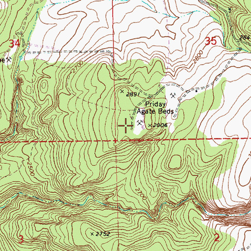 Topographic Map of Priday Agate Beds, OR
