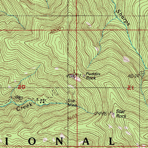 Topographic Map of Puddin Rock, OR