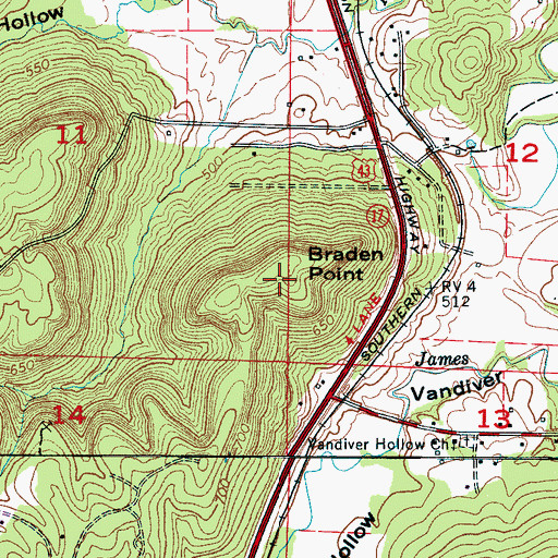 Topographic Map of Braden Point, AL